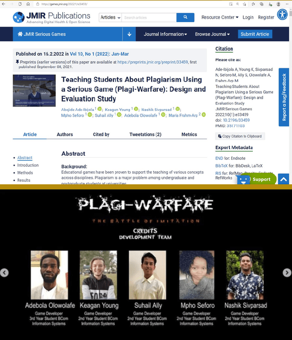 First Undergraduate Students To Co-Author a Journal Article “Plagi-Warfare” (2021)